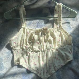 Yellow Floral Corset Crop Top. From Romwe.